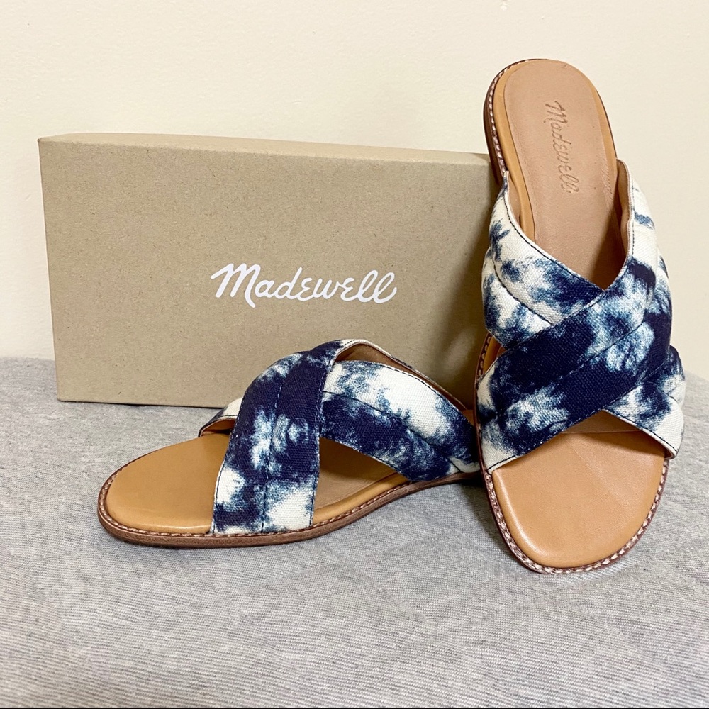 MADEWELL Skyler Puffy Strap Tie Dye Print Canvas Slide Sandals Size 8 New